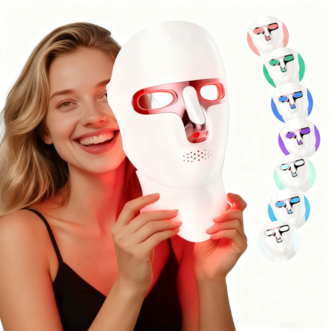 Keka 무선 7색 LED 마스크 얼굴 목 관리 피부관리기 홈케어, 화이트