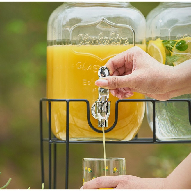 투명한 유리 워터저그 4L 수도꼭지 쥬스 디스펜서 워터저그 빈티지 물통 카페 캠핑, 투명유리, 1개