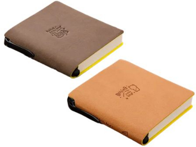 봄밤 포켓 정사각 노트 펜포함, 1세트, 모카브라운+시나몬브라운