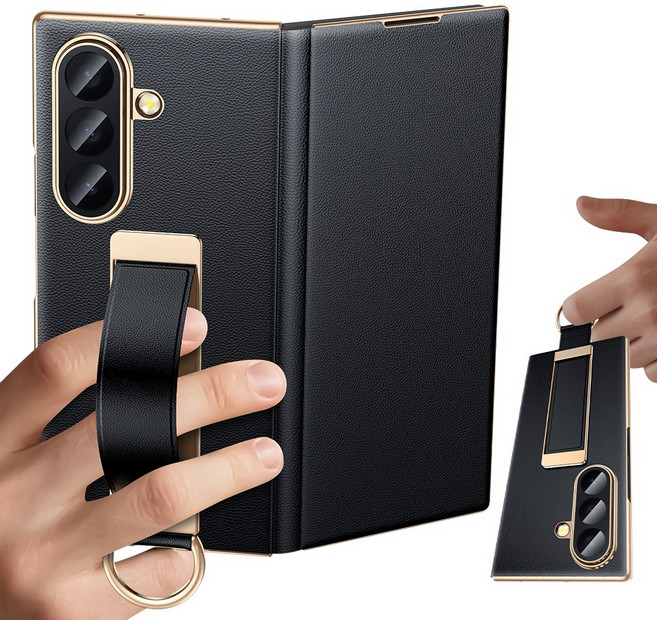 YOOVEI 삼성 갤럭시 Z 폴드7 가죽 케이스+갤럭시 Z 트라이폴드 힌지보호 케이스 마그네틱 초경량 슬림 손목밴드 플립형 케이스