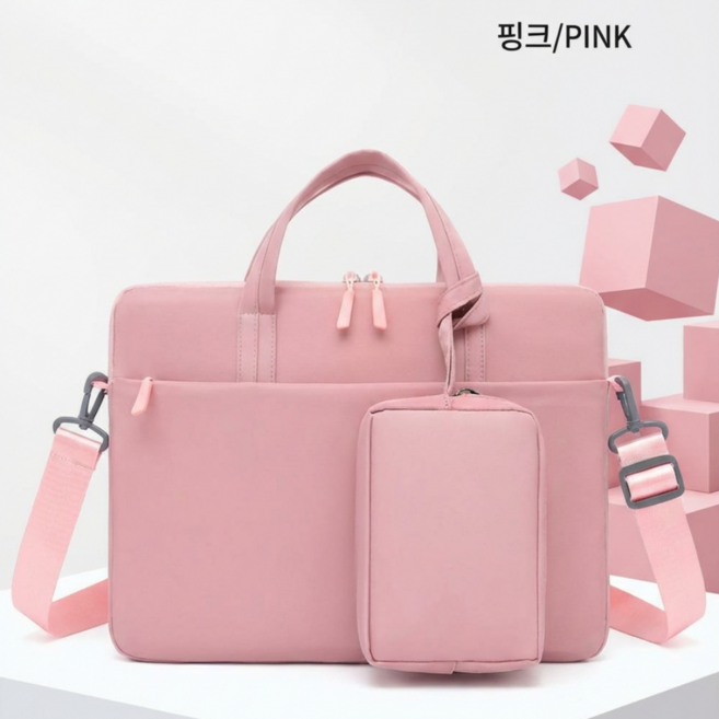 3중 충격방지 고급 노트북가방 14인치 15.6인치 방수 서류가방 여성남성 출퇴근용 파우치포함, 1개, 핑크