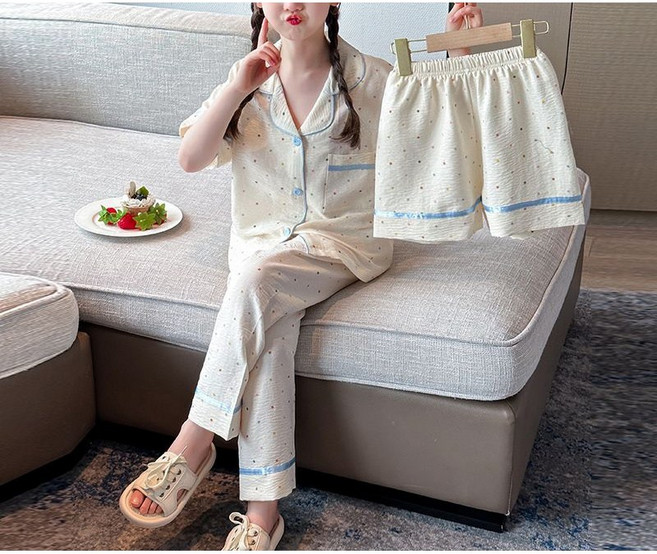 해피유통여아 여름 도트 반팔 잠옷 홈웨어 세트14세 이상 XG03