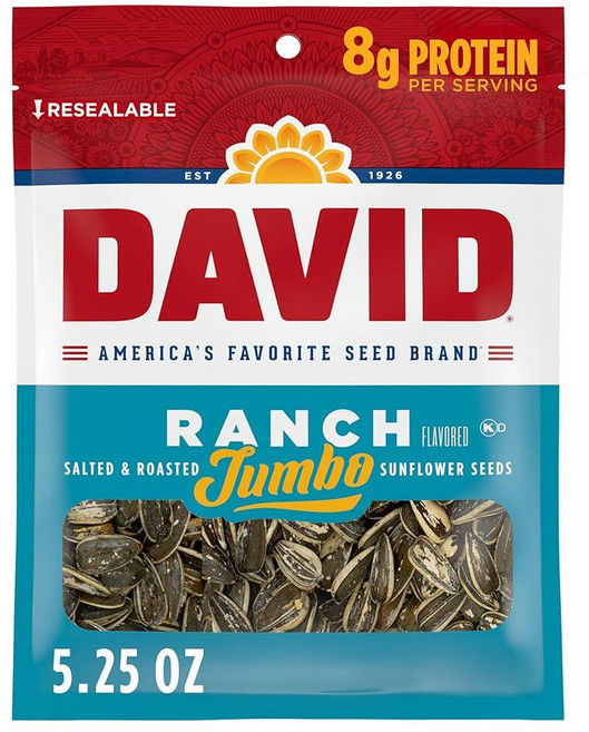 DAVID 로스트 앤 솔티드 랜치 점보 해바라기 씨앗 148.8g5.8온스 12팩