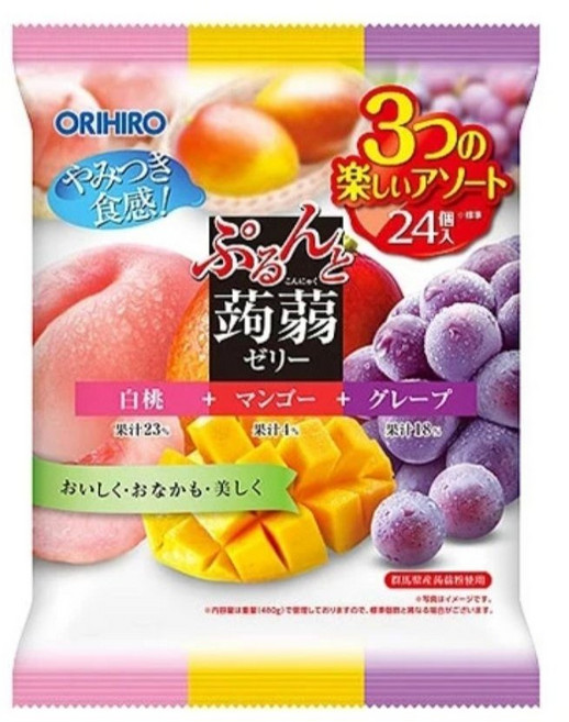 오리히로 곤약젤리 파우치 24개입 3종 믹스 [피치 망고 포도] 24개입 3종믹스[거봉 머스킷 망고] 일본 곤약젤리 렌덤발송, 20g, 24개