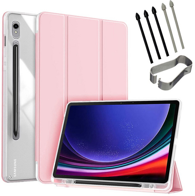 갤럭시탭 S9/S9+/S9울트라/S9 FE 플러스 호환 S펜수납 클리어 투명 북커버 케이스, 핑크, 1개