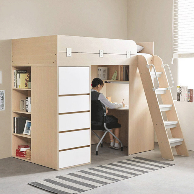 e스마트 하우스 수납서랍장 2층 벙커침대 풀세트, (풀세트) 메이플