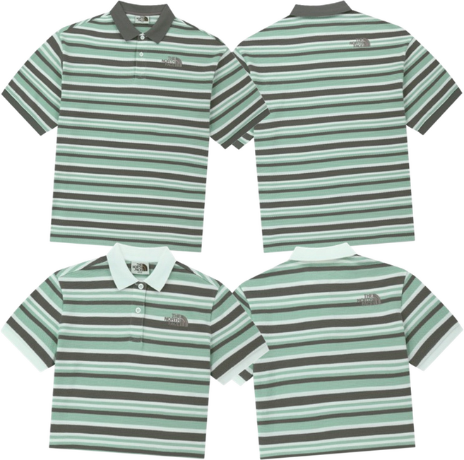 [매장판] 노스페이스 화이트라벨 반팔티 남녀공용 폴로 스트라이프 티셔츠 민트 NT7P