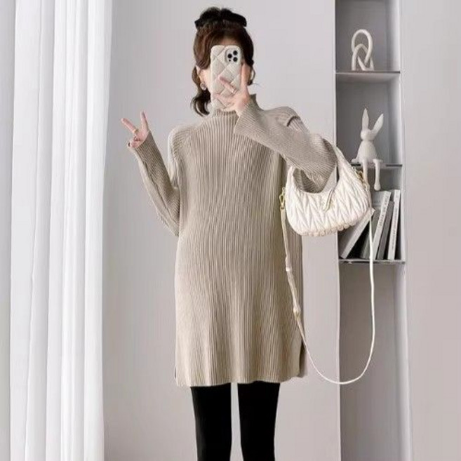 임산부 봄 가을 긴팔 니트티 임부 터틀넥 롱 스웨터 임부복 심플 루즈핏 a라인 니트 YLP