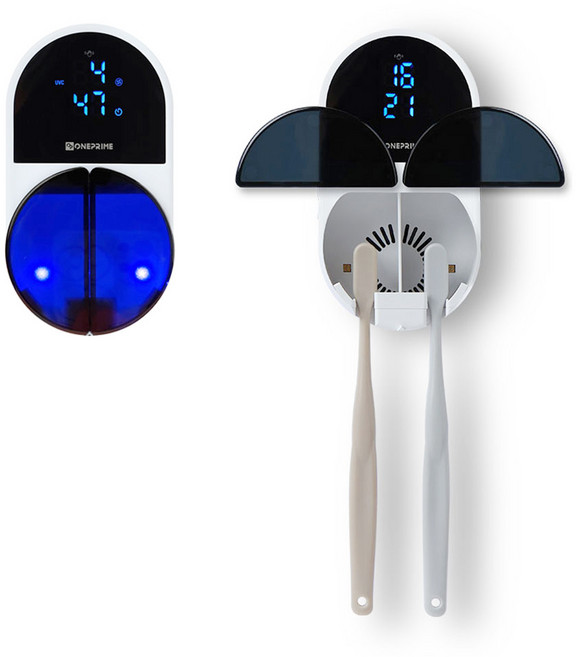 원프라임 2인용 칫솔 살균기 OP-703 비틀 빅팬 건조 드라이 UV-C살균 무선 벽걸이