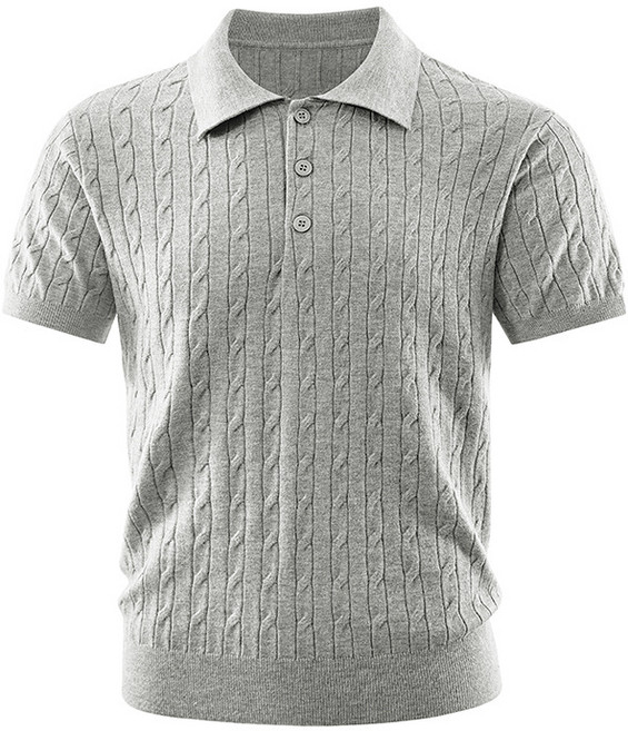 ANYOU 남자 여름 꽈배기 짜임 반팔 빈티지 통근 캐주얼 터틀넥 티셔츠