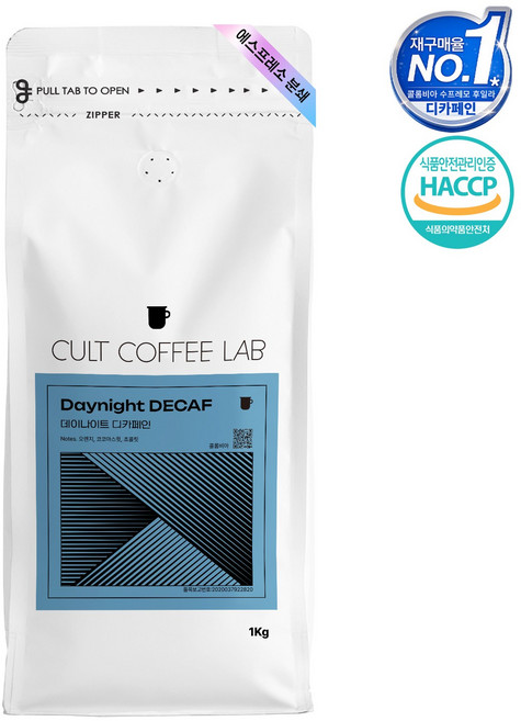 컬트커피랩 디카페인 콜롬비아후일라 슈가케인 너티초코 카라멜 데이나잇 싱글오리진 원두커피, 에스프레소(고움), 1kg, 1개