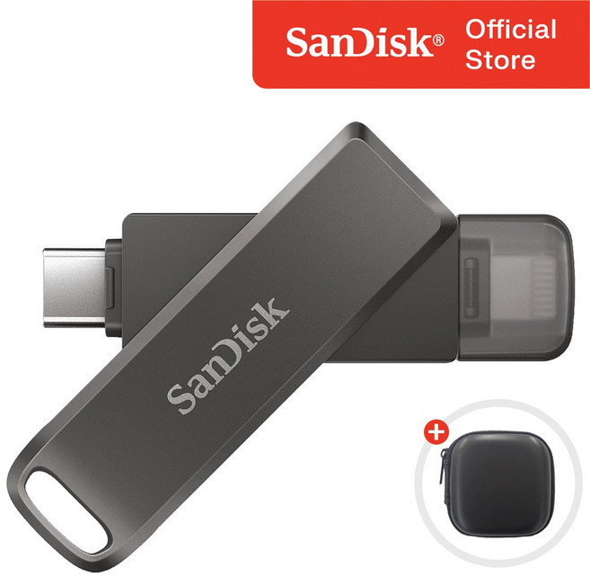 샌디스크 USB 메모리 iXpand Luxe 8핀 C타입 OTG 3.1 대용량 + 보관 케이스 패키지, 64GB