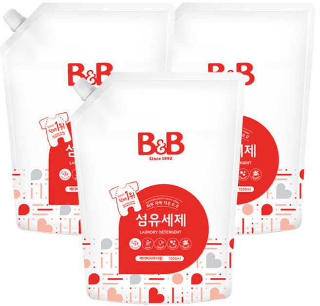 비앤비 섬유세제 리필, 1.5L, 3개