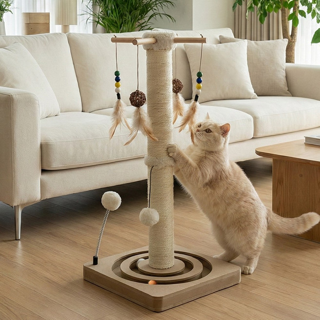 아토주 냥노리타워 장난감 기둥 스크래쳐, 1개, 베이지