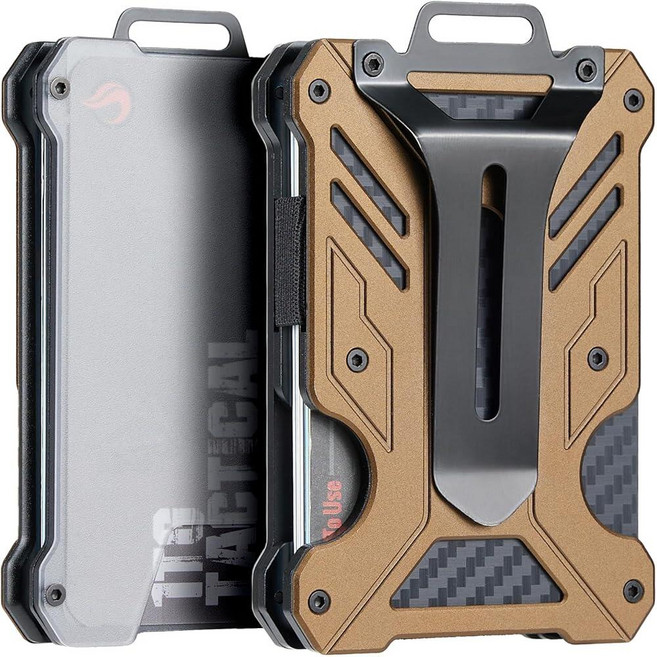 Moeny 클립이 있는 1T Tactical 미니멀리스트 슬림 지갑 전면 포켓 RFID 차단 지갑 현금 홀더 다용도 신용 카드 오게인 ID 카드 배지 홀더 남성용 브라운