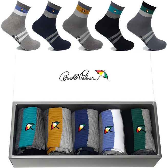 아놀드파마 남성용 캐주얼 패션 발목 양말 5족 선물세트 박스 중목 면 학생용 성인용 스포츠 고급 삭스 AP5171
