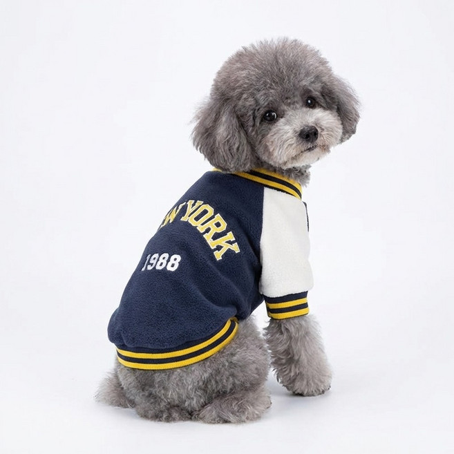 가을겨울 강아지 보온 야구점퍼 소형견 슈나우저 푸들 비숑 고양이 빈티지 애견옷, 1개, 푸른 색