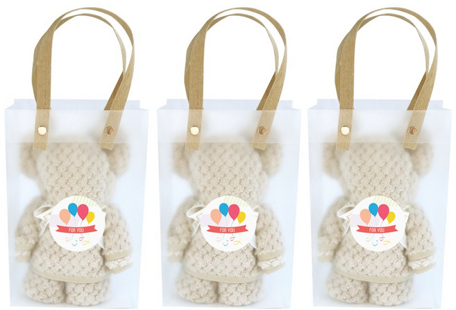 행사 답례품 곰모양 고리 수건 대형 35X75 단체 어린이 생일 선물 다용도 타월 어린이집 유치원 구디백, 1개, 곰수건(대)(베이지)(3종)+스티커8장