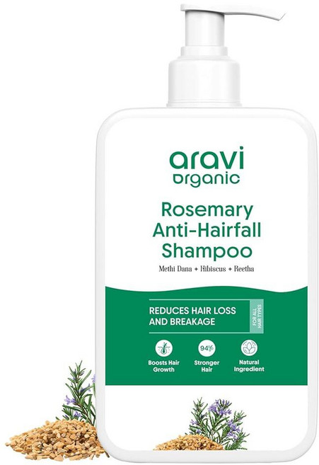 Aravi Organic 로즈마리 헤어폴 방지 샴푸 | 모발 성장 및 탈모 조절을 위한 샴푸 | 최대 94% 더 강한 모발 | 황산염 프리 | 건조하고 곱슬거리는 모발용 | 모