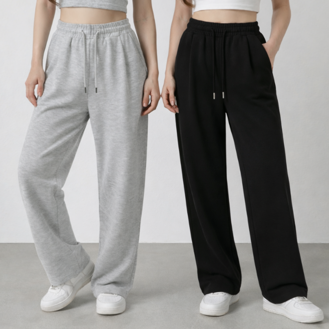 디어스킨 여성 세미 와이드 트레이닝 밴딩 팬츠 2p