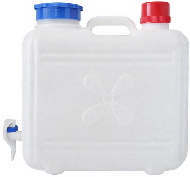 국내생산 수도꼭지물통 밸브형생수통 캠핑용 육각수물통 생수통 빨간뚜껑방향 수도꼭지 꼭지달린물통 효소통 매실통 꼭지물통 매실통 과실주통 농막용, 1개, 12L