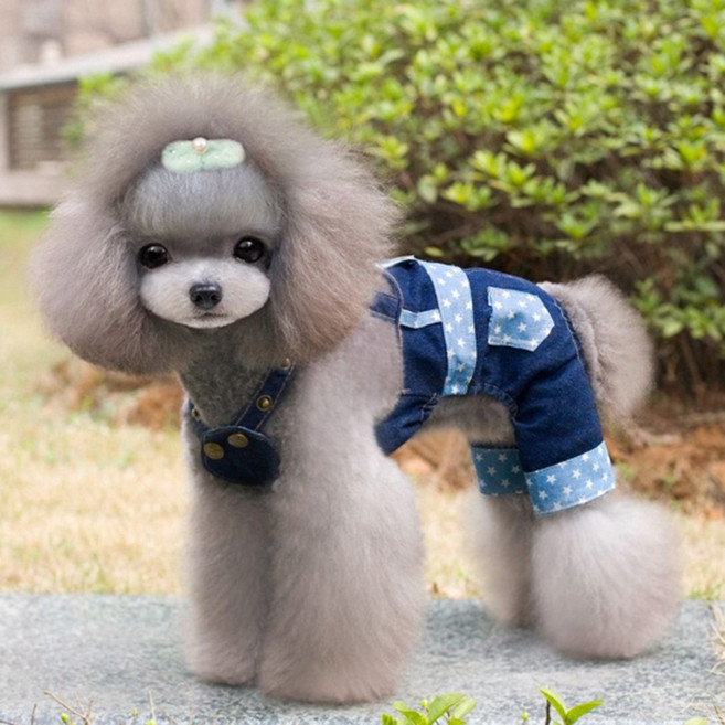 강아지 애견 캐주얼 멜빵 바지, 진청, 1개