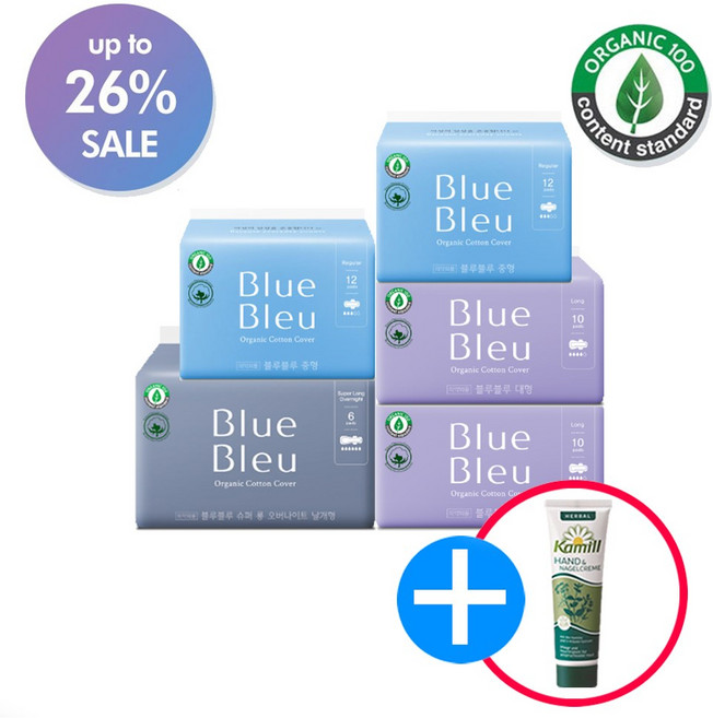 블루블루 유기농 생리대 대형2팩 중형2팩 오버나이트1팩(사은품증정), 5세트, 1개