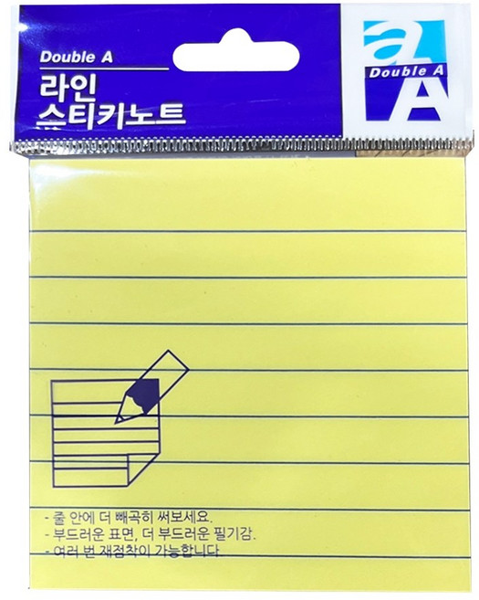 초특가 더블에이 라인 스티키노트 76x76mm 옐로우, 단품, 단품, 1개