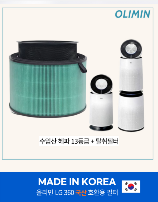 [호환] 올리민 엘지 퓨리케어 360 프리미엄 필터(최상급필터), 1개, 수입산 헤파13등급 + 탈취필터