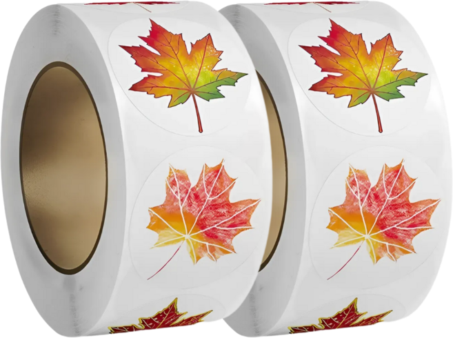 라온스티커 500매입 단풍잎 원형 데코 스티커, 2세트, 혼합(S753)500P