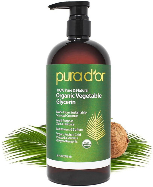 PURA D'OR 680.4g24온스 유기농 식물성 글리세린 - 코코넛에서 추출 투명 및 냄새 없음 100% 순수 프리미엄 등급 GMO 프리 코셔 비건 콜드 프레스 모, PURA D'OR 680.4g(24온스) 유기농 식물성, 1개, 709ml