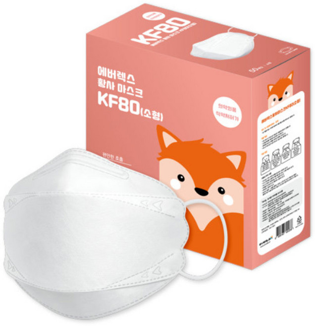 에버렉스황사마스크(KF80)(소형)(흰색) KF80에버렉스황사방역마스크(소형)1box(50매입)/유아용, 50개, 흰색