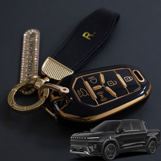 2026 액티언 무쏘 Q300 EV 전기차 호환용품 TPU 키케이스 차키커버 5버튼, 실버엣지블랙메탈오링