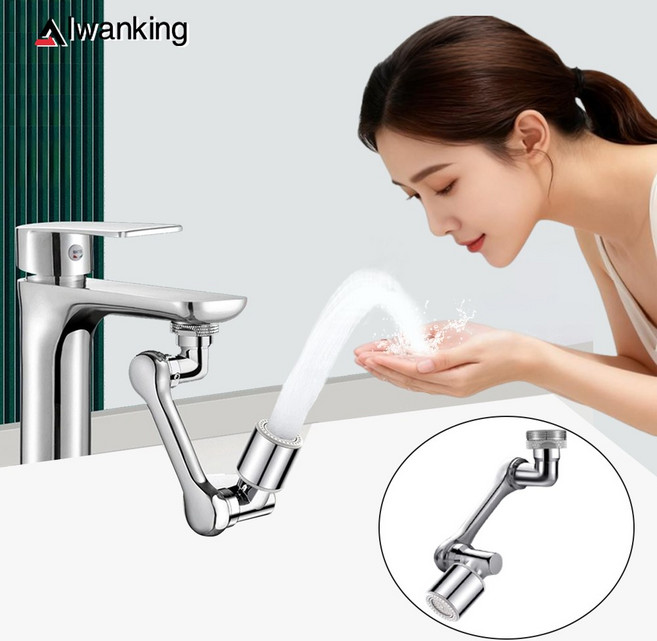 Alwanking 수도꼭지 1440도 회전식 튀김 방지 수도꼭지 욕실용, 1개