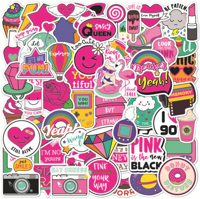 하이유니 큐티핑크하트 노트북 키보드 핸드폰 아이패드 여행가방 캐리어 리무버블 방수 스티커, 1세트 / 60장