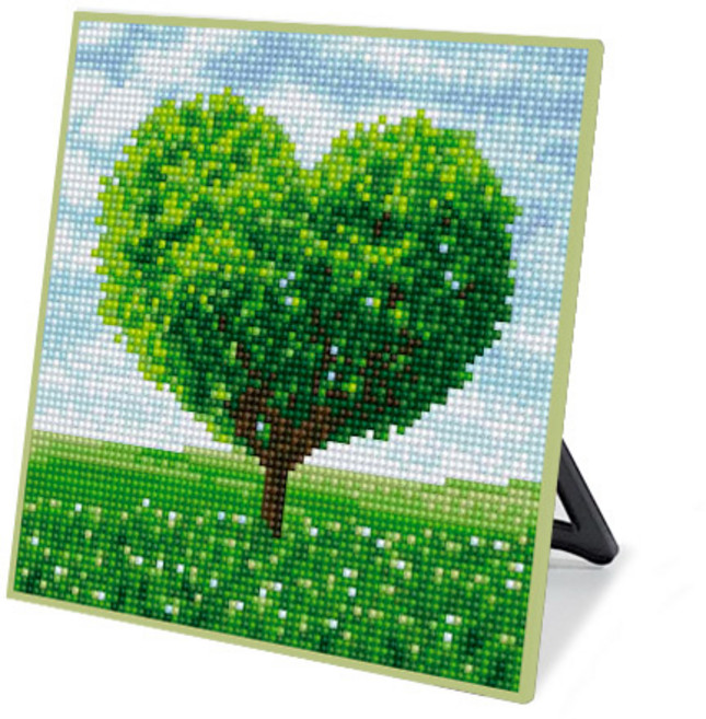 보석십자수 캐릭터 십자수 큐트 액자 그림 비즈 세트 스탠드형 20x20, DS64_(소)그린하트나무, 1개