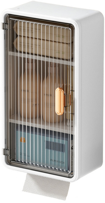 다이나토리 무타공 벽걸이 다용도 투명 티슈박스 수납함, 1개, 화이트