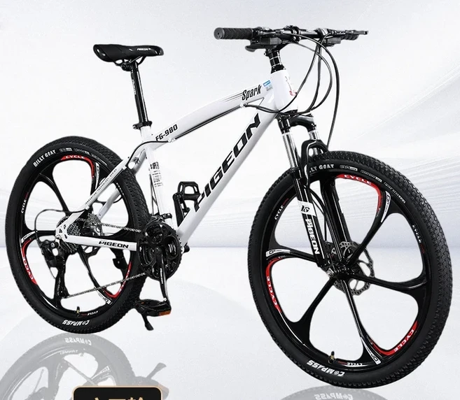 탄소강 자전거 24인치 오프로드 속도 산악 남성용 야외 스포츠 학생 더블 디스크 브레이크, 01 24 inches, 02 21 speed, 06 White (6-tool), 1개