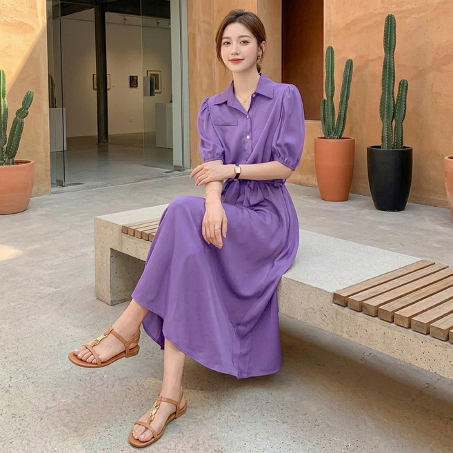 더모은 반전 셔츠 원피스 롱