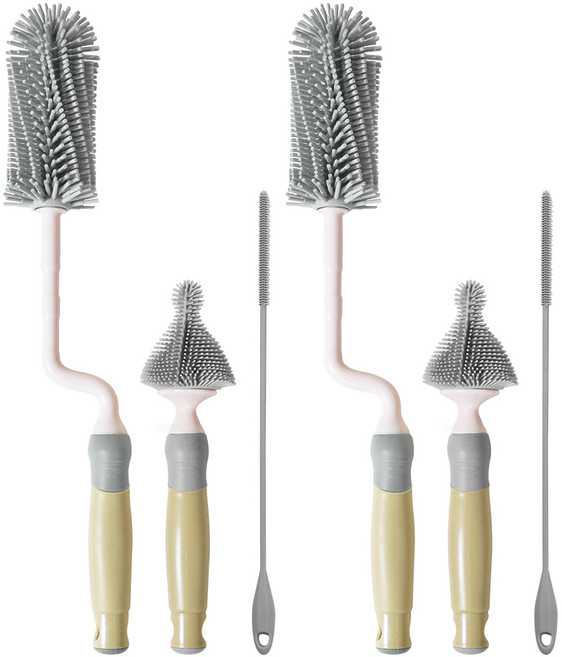 하이비 실리콘 젖병솔 회전형 + 빨대 세척솔 세트, 회전형 그레이, 2세트