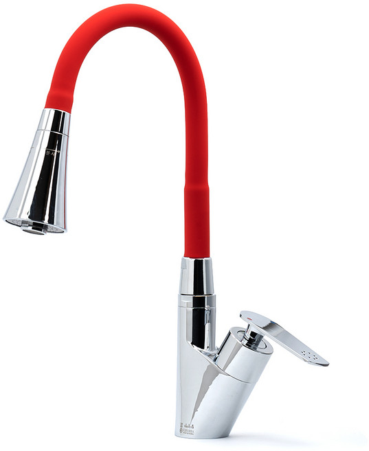 클린 주방 원홀 컬러 자바라 싱크대 수전 PCR-1000 레드, 1개