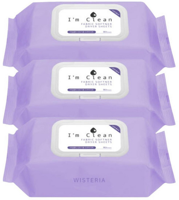 아임클린 건조기 드라이 시트 퍼퓸 위스테리아 80매X3, 80매, 3개