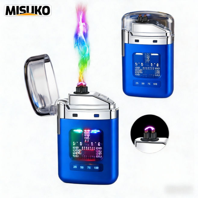 선물 포장 사이버펑크 플라즈마 라이터 충전식 LED 아크 불꽃 라이트 USB C타입 충전 캠핑용 방풍 라이터 스트레스 해소 장난감, 하늘색