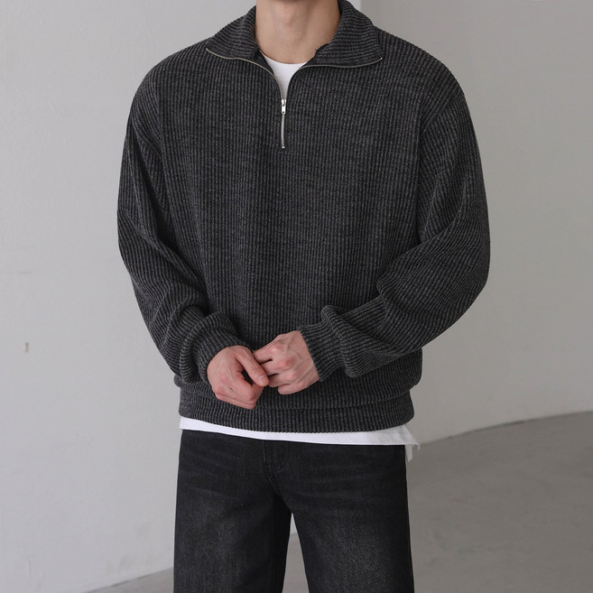 베이직바이블 남자 니트 반집업 골지 맨투맨 오버핏 티셔츠 긴팔 코디 스웨터