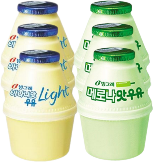 빙그레 바나나우유 혼합2종(바나나맛라이트 and 메로나맛), 3세트, 480ml