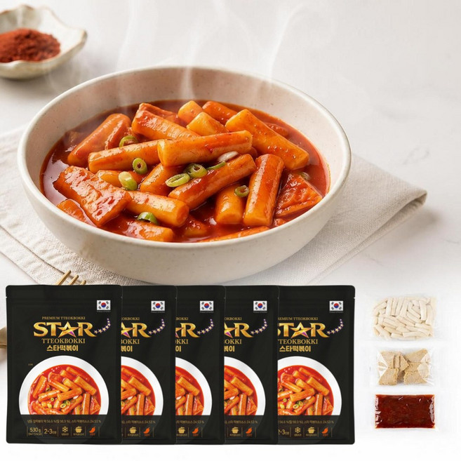 추억의 학교앞 스타 국물 떡볶이 밀떡 어묵 소스 포함 밀키트 냉동간식, 5개, 530g