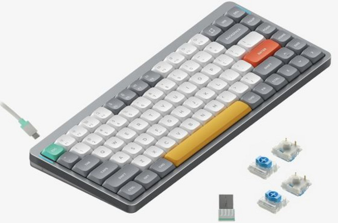 nuphy 누피 에어75 V2 휴대용 75% 기계식 키보드 무선 블루투스/2.4G/USB-C RGB 게이밍 키보드 116208, Gateron Blue Switch_회색, 회색, 청축