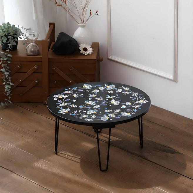 스토리퍼니쳐 국내생산 E0 자개 아트 테이블 원형 400, 잔꽃나비