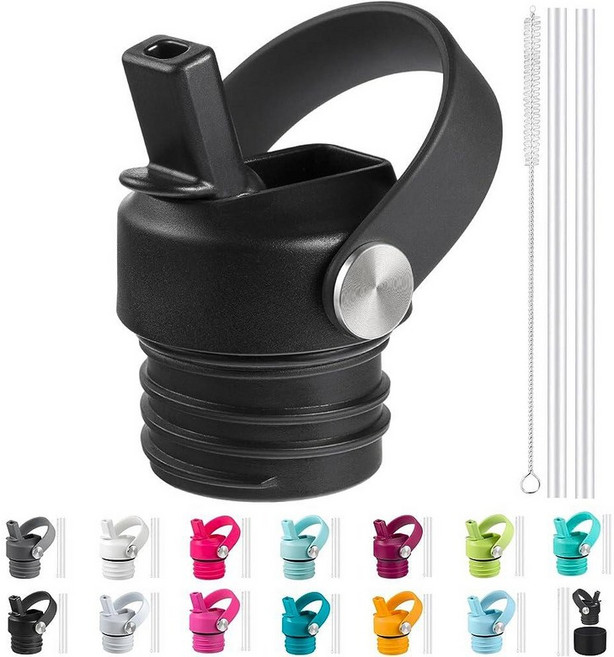 RRegeny Hydro Flask 표준 입구용 빨대 뚜껑 빨대가 있는 하이드로플라스크 입구 54.9 (21 24 온스) 스포츠 플렉스 캡 물병 액세서리 교체용 뚜껑 상단., 블랙