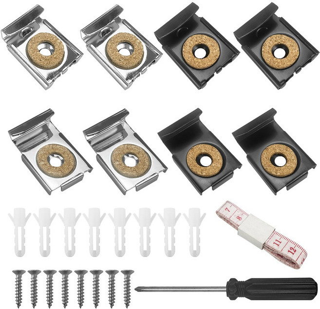 벽거울 고정브라켓 거울클립 벽거울 홀더 거울고정 설치 부속 8개 블랙 실버, 1개